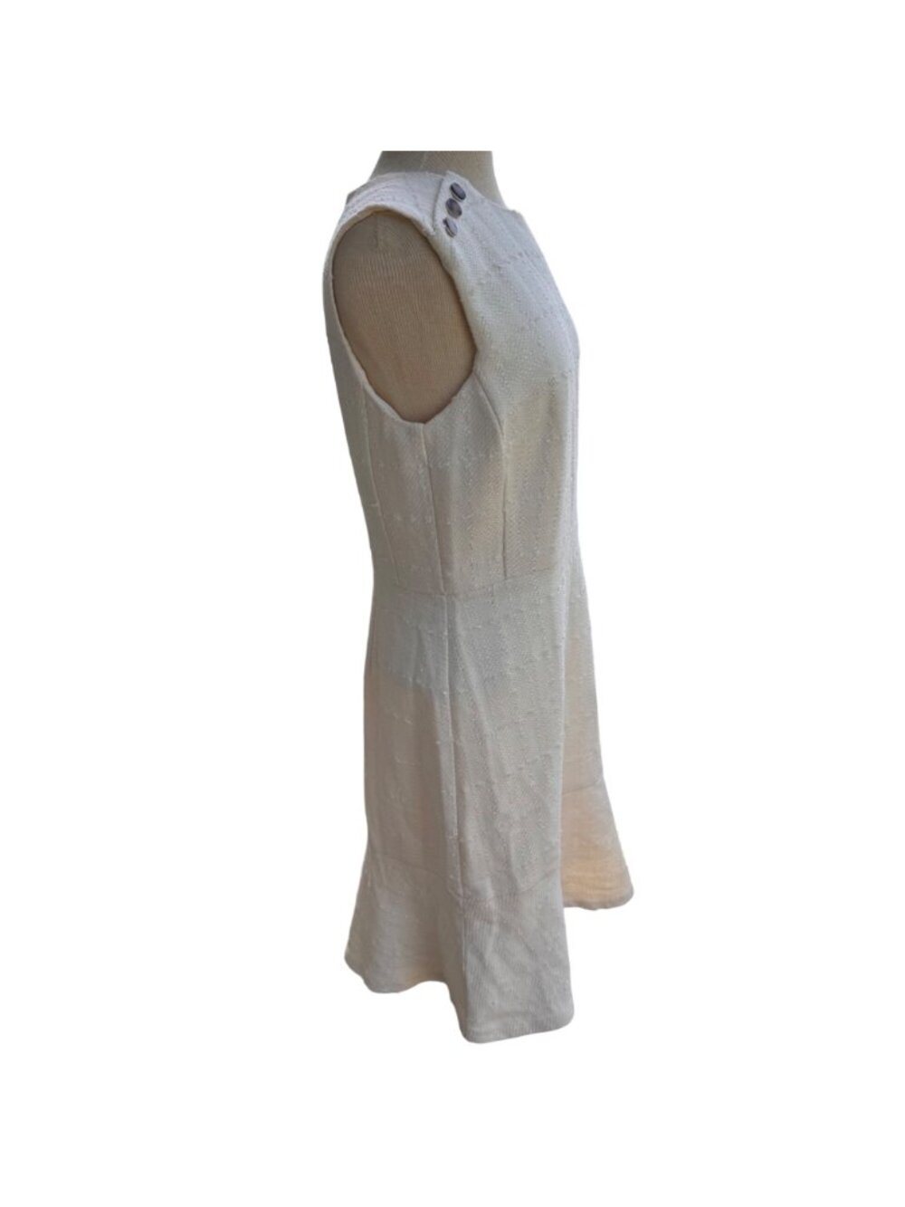 Ann Taylor US 10 Boucle Tweed Sheath Flounce Dress Career Button Shoulder 803818 - Picture 15 of 16